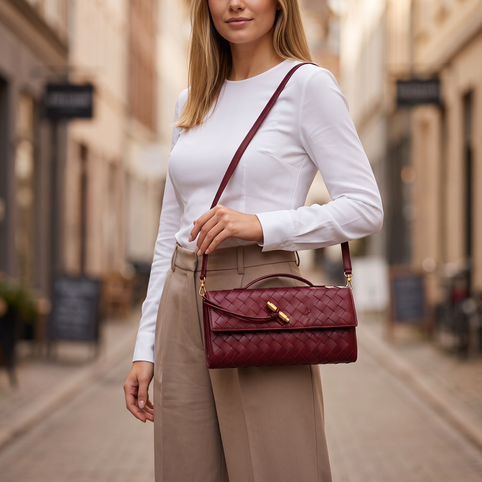 Luksuriøs Vævet Clutch-taske med Skulderrem | Elegant Foldoverdesign & Magnetlukning | Tidløs Stil til Fest og Hverdag