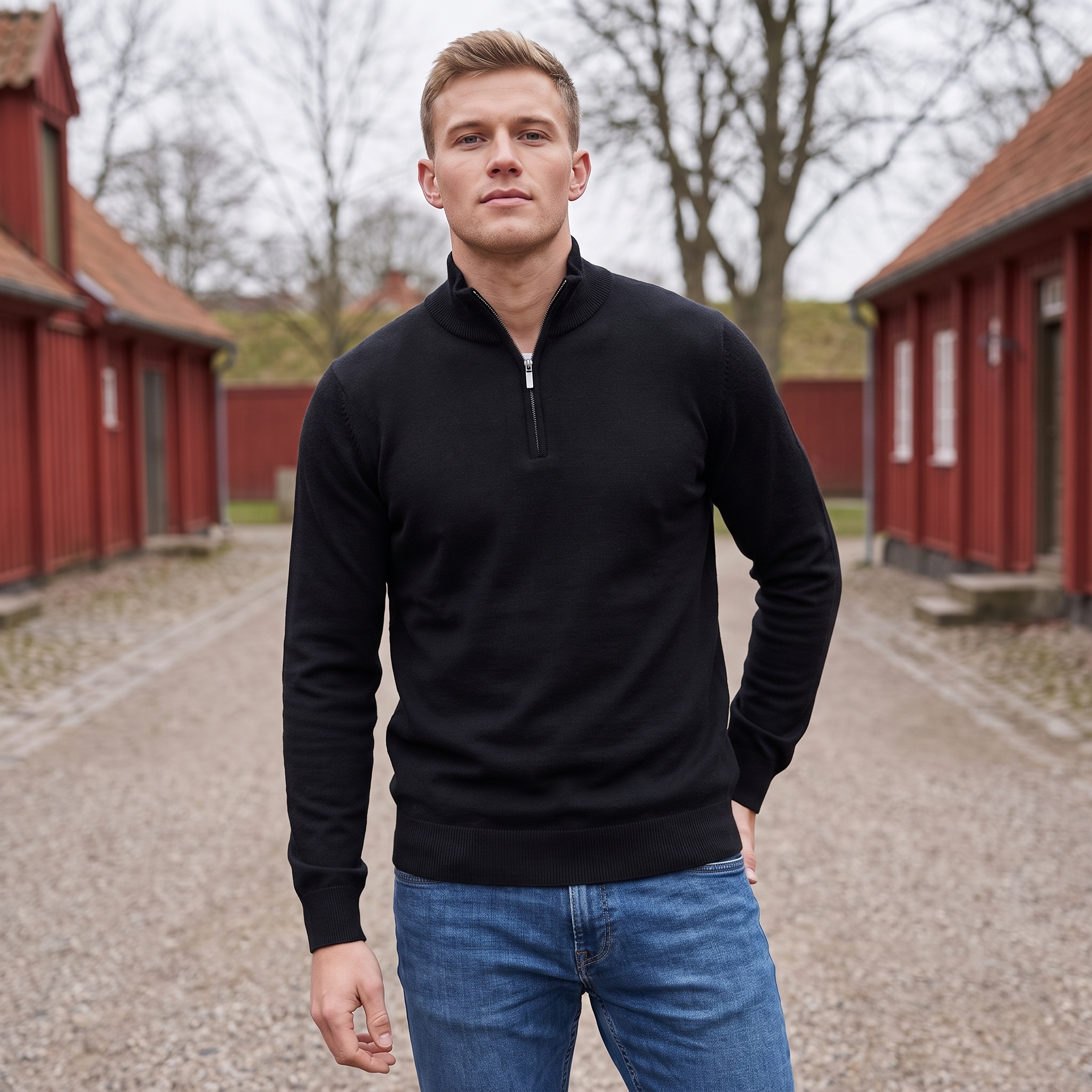 Premium Strikpullover med Lynlås | Høj Krave & Klassisk Pasform | Elegant Komfort til Hverdagen