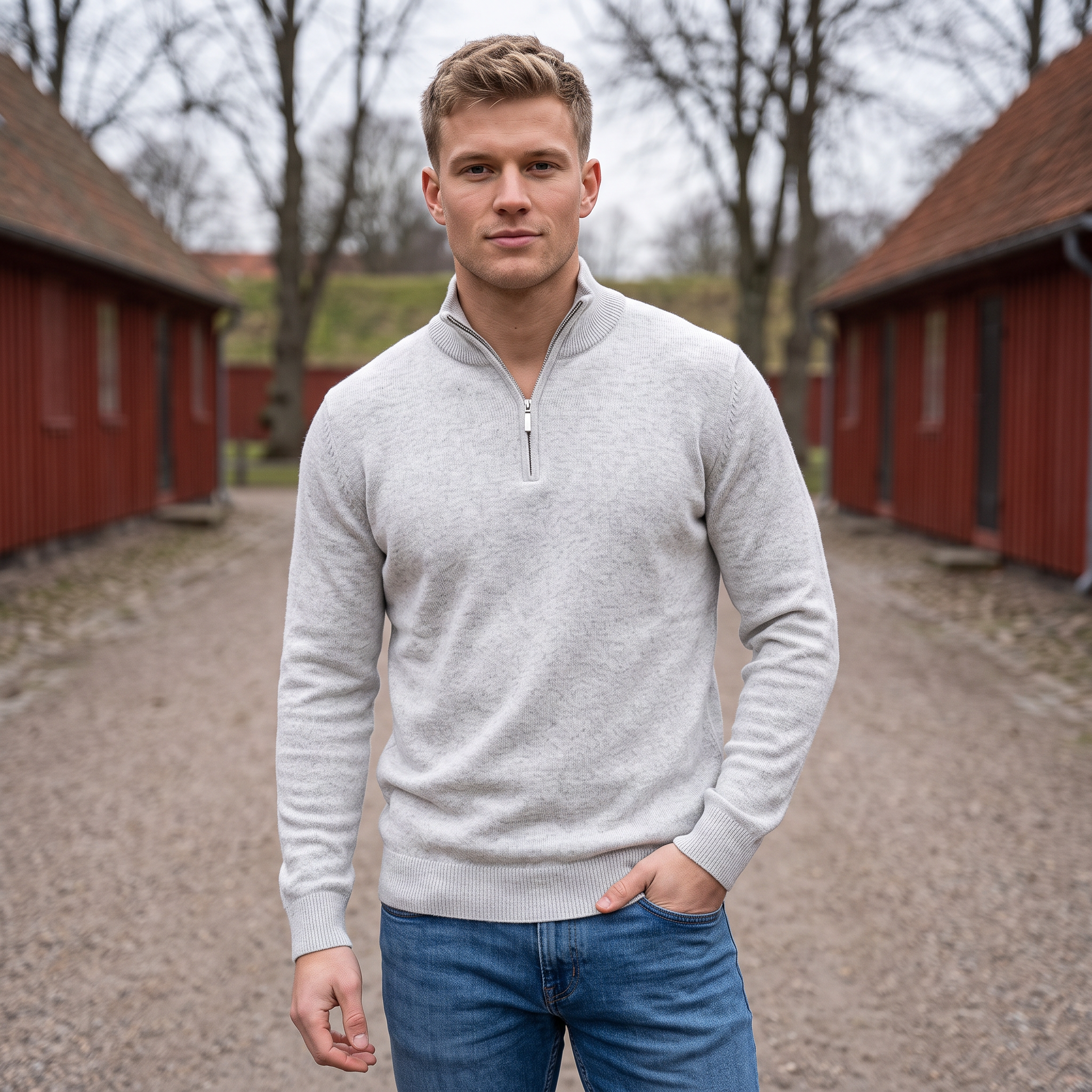 Premium Strikpullover med Lynlås | Høj Krave & Klassisk Pasform | Elegant Komfort til Hverdagen