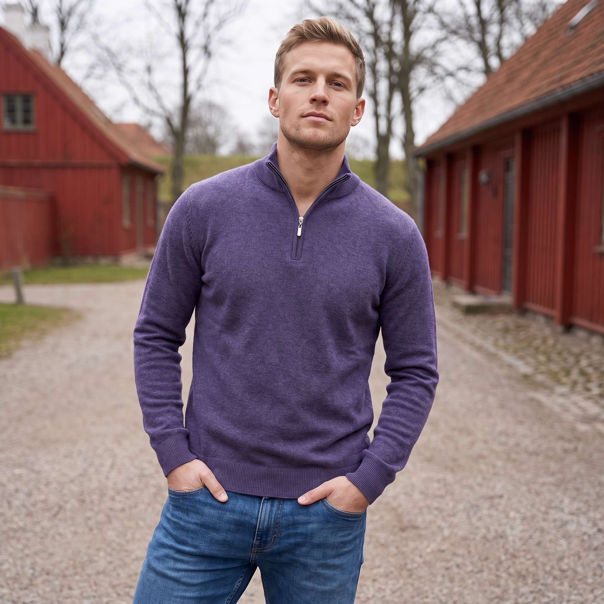 Premium Strikpullover med Lynlås | Høj Krave & Klassisk Pasform | Elegant Komfort til Hverdagen