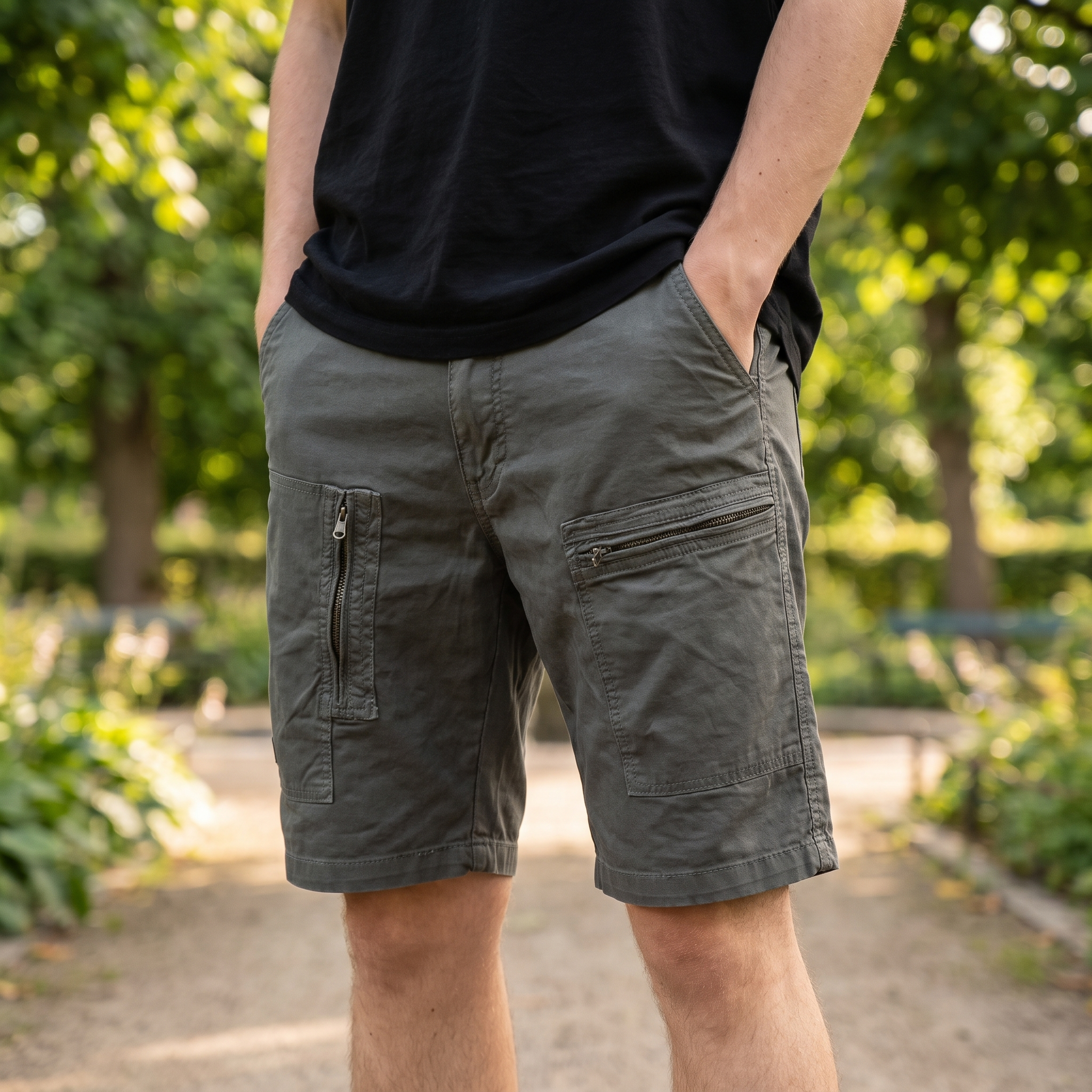 Utility Cargoshorts Til Mænd Med Lynlåslommer Og Funktionelt Design
