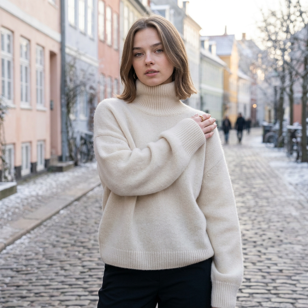 Oversized Rullekrave Sweater Til Kvinder Med Lange Ærmer Og Afslappet Pasform