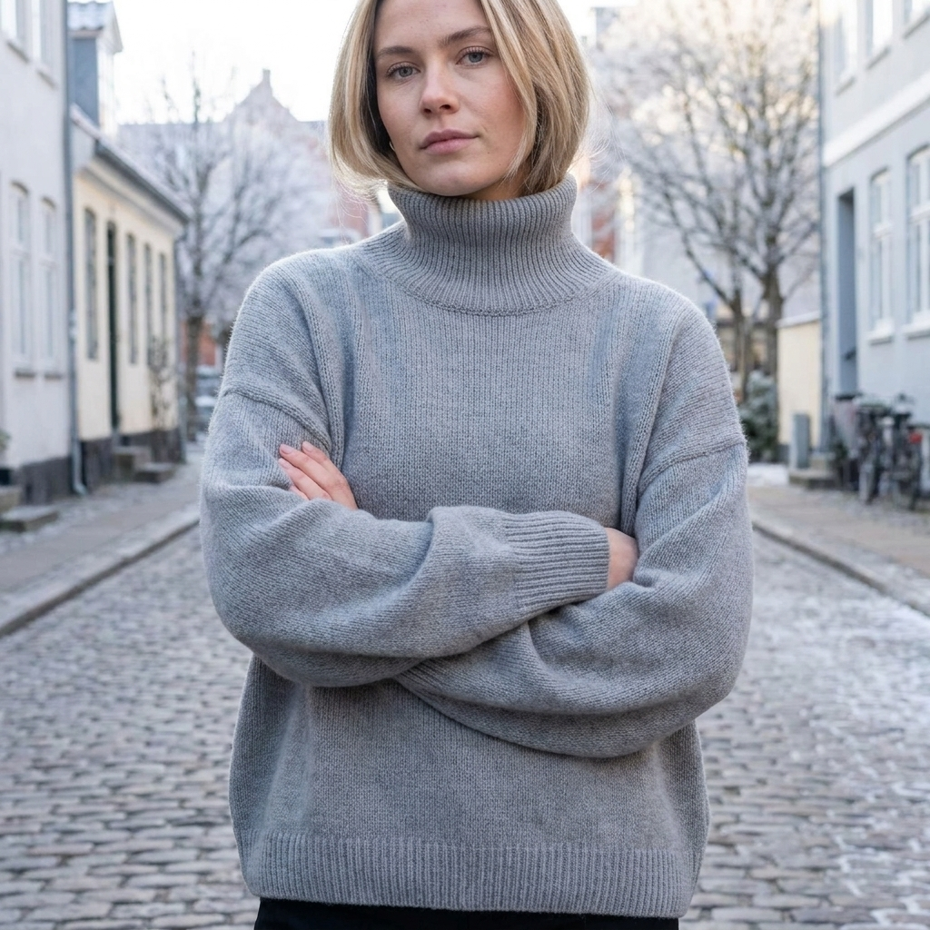 Oversized Rullekrave Sweater Til Kvinder Med Lange Ærmer Og Afslappet Pasform