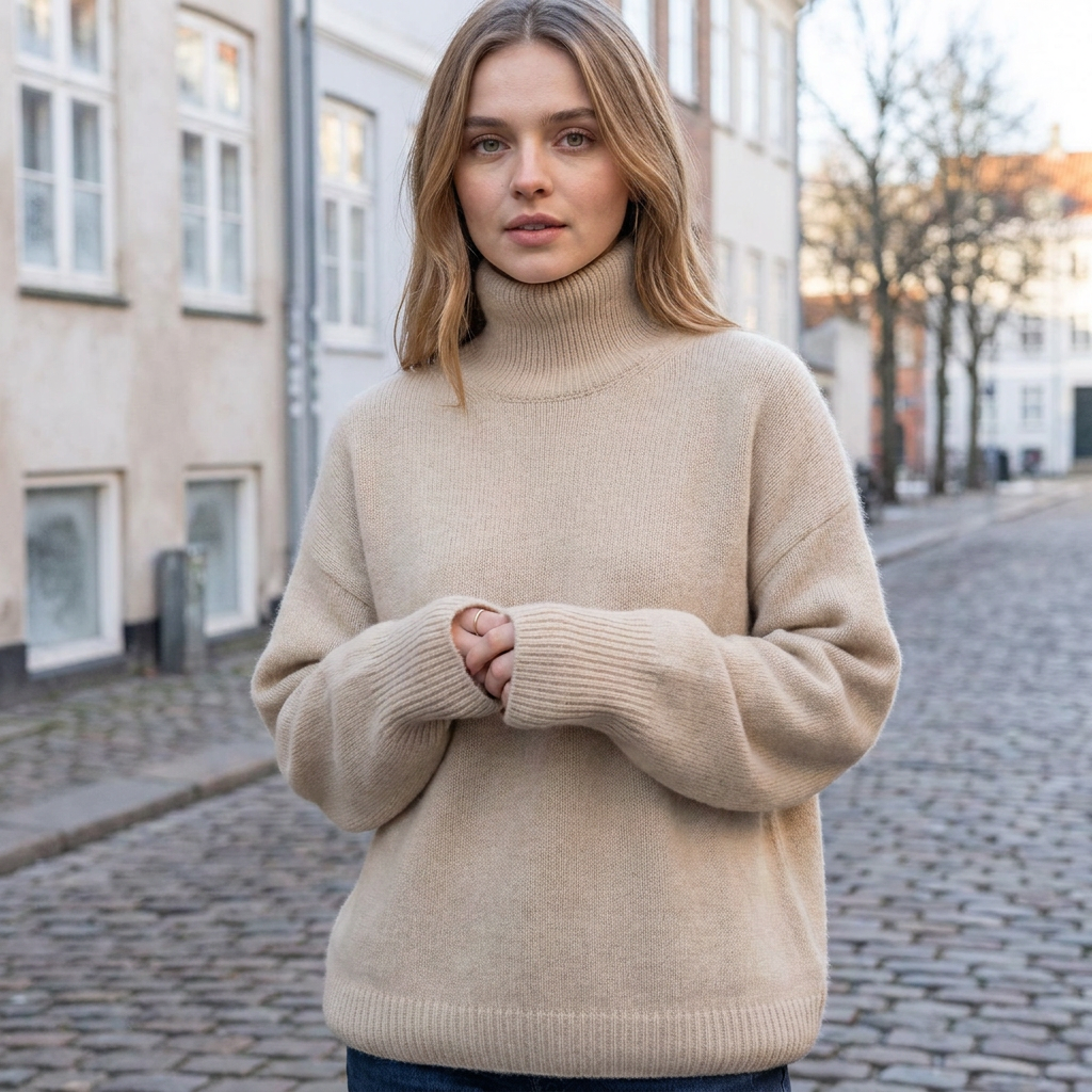 Oversized Rullekrave Sweater Til Kvinder Med Lange Ærmer Og Afslappet Pasform