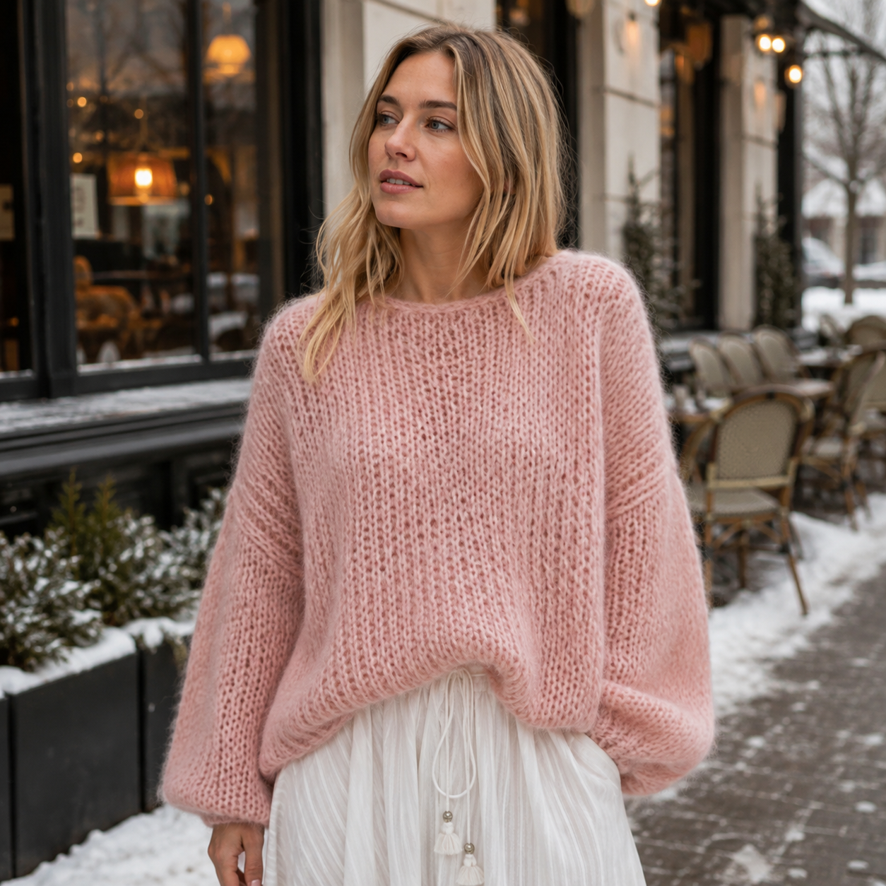 Trendy Strikket Sweater Til Kvinder Med Luftig Struktur Og Afslappet Pasform