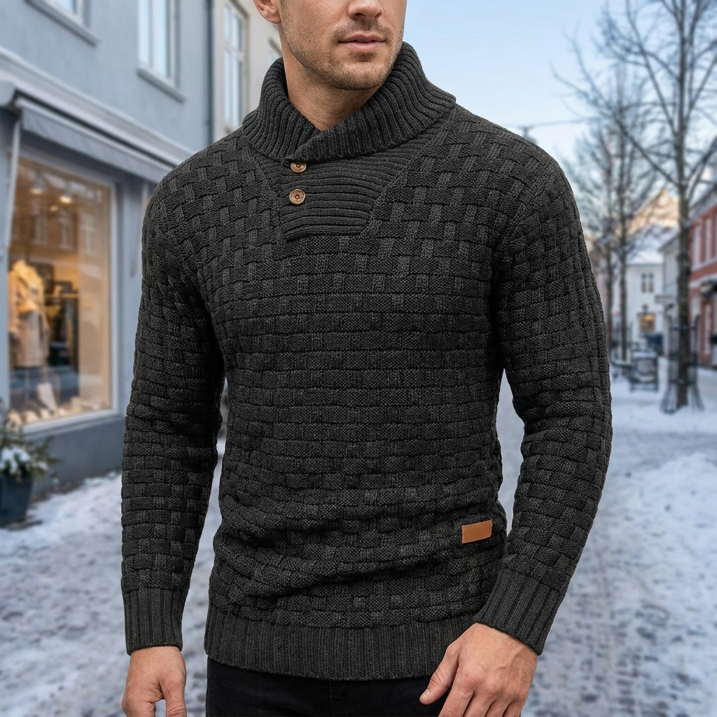 Strikket Sweater Til Mænd Med Rullekrave Og Tekstureret Strikdesign