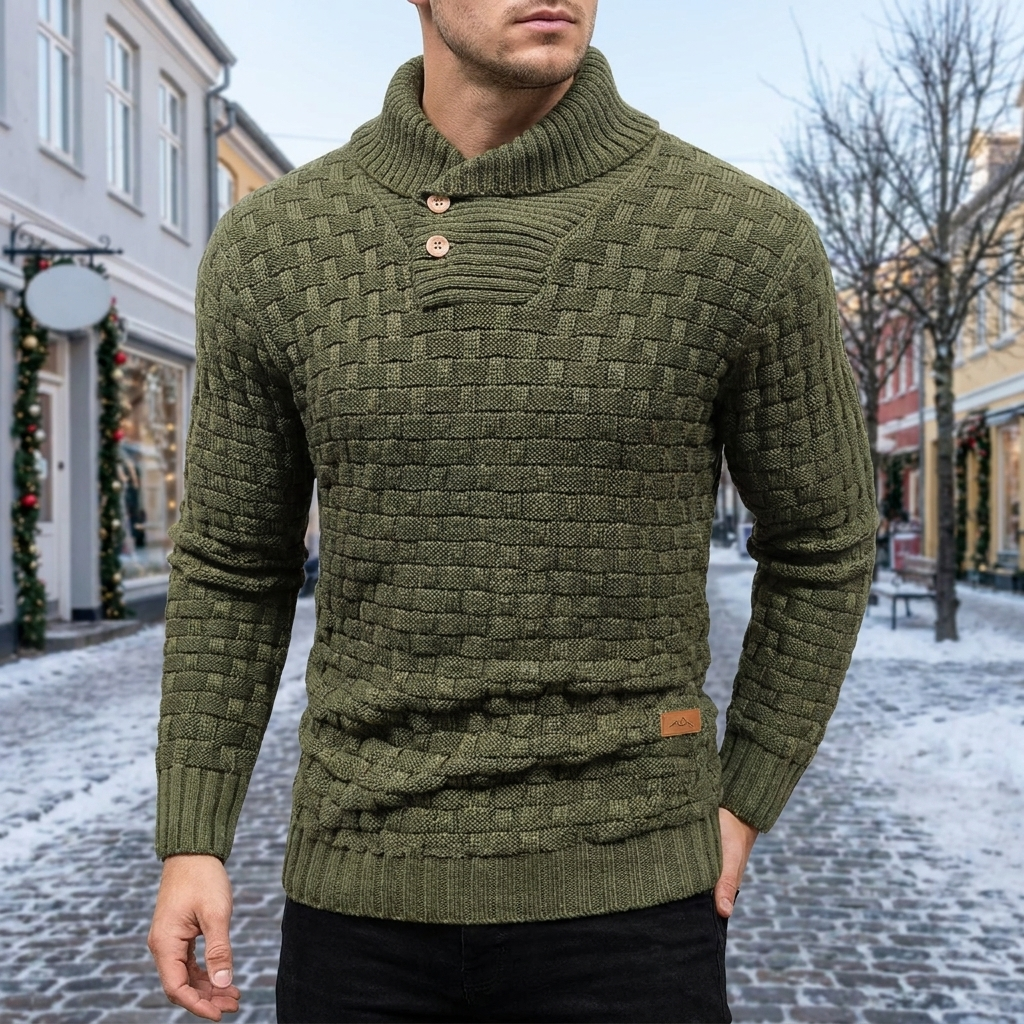 Strikket Sweater Til Mænd Med Rullekrave Og Tekstureret Strikdesign