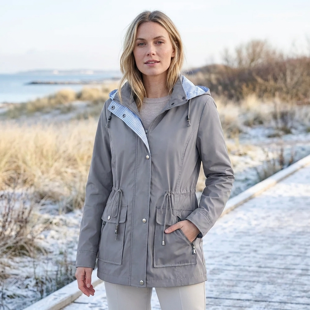 Vandtæt Vintertrenchcoat Til Kvinder Med Hætte Og Justerbar Talje