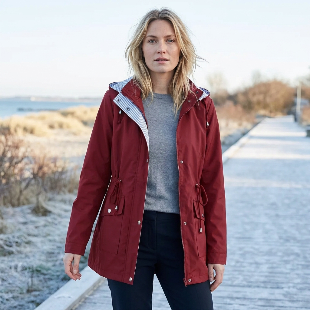 Vandtæt Vintertrenchcoat Til Kvinder Med Hætte Og Justerbar Talje