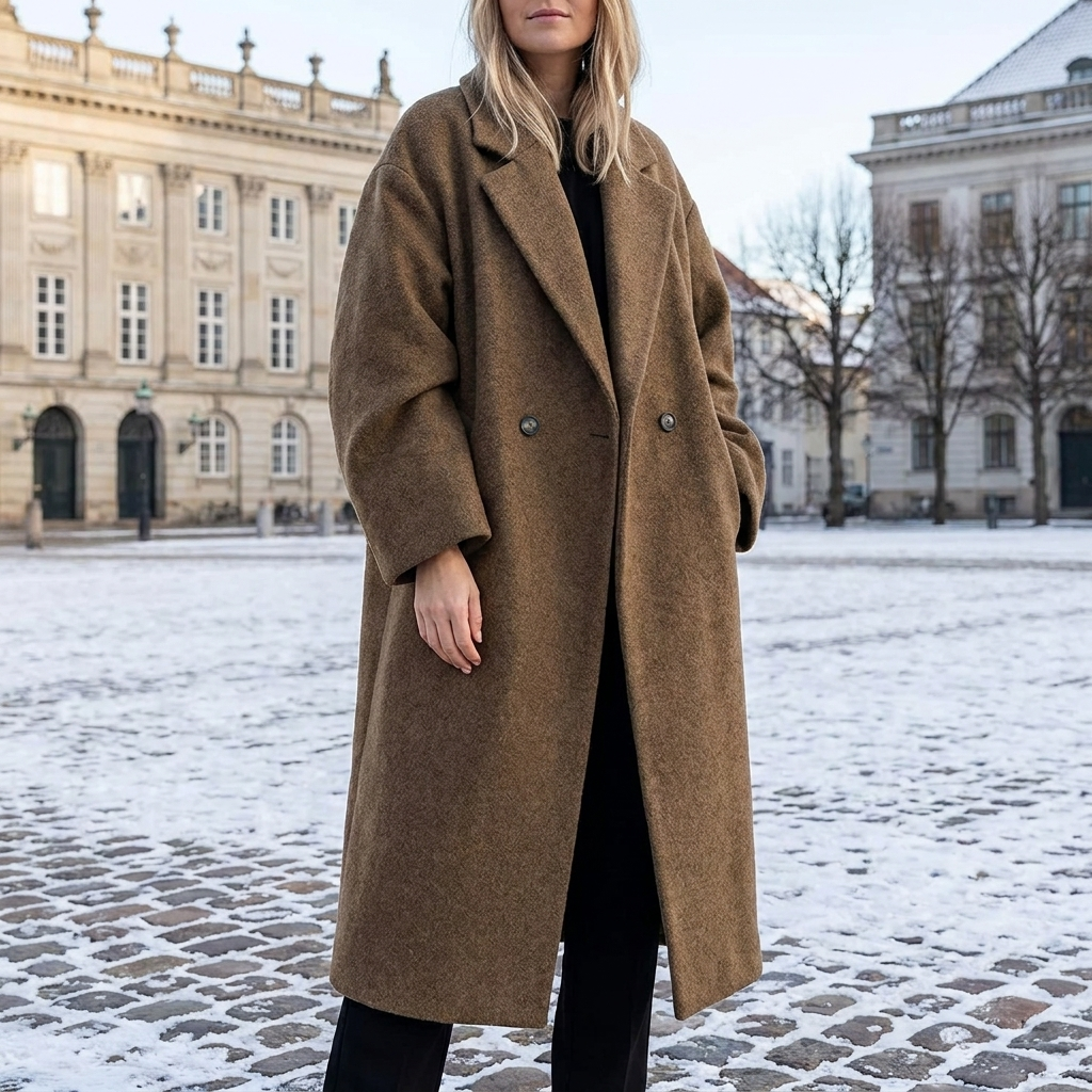 Klassisk Vinterfrakke Til Kvinder Med Oversized Pasform Og Reverskrave