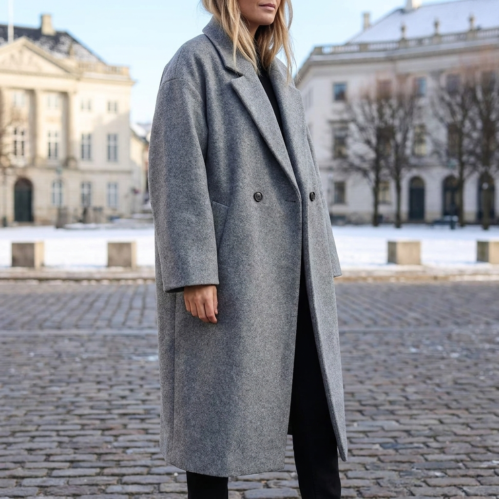 Klassisk Vinterfrakke Til Kvinder Med Oversized Pasform Og Reverskrave