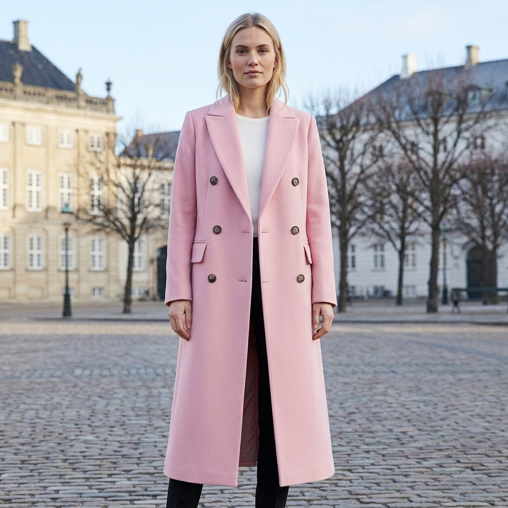 Frakke Dame Med Dobbeltradet Front Og Klassisk Reverskrave