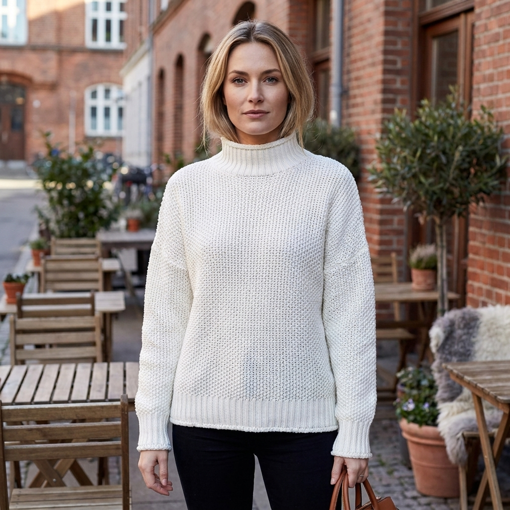 Oversized Rullekrave Strik Sweater Med Strukturstrik Og Afslappet Pasform
