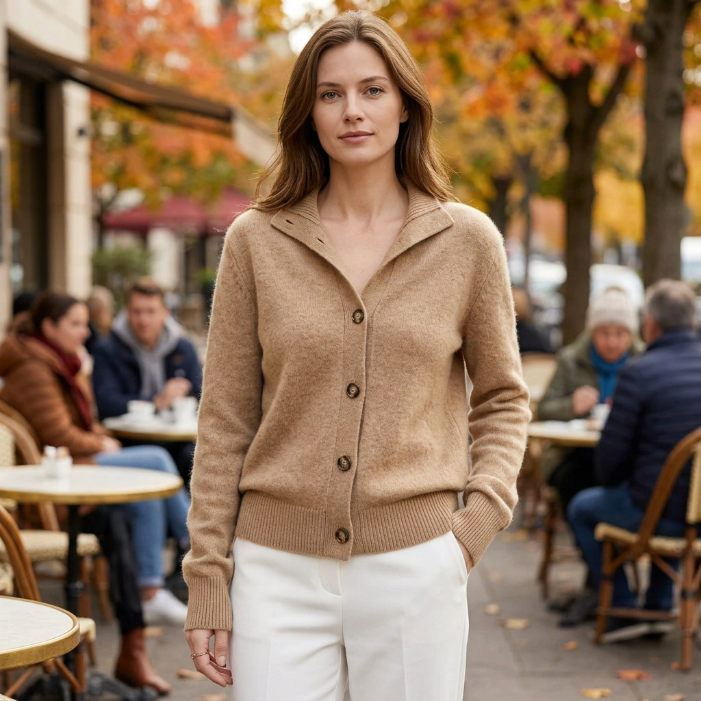 Elegant Cardigan Dame Med Knapper Og Klassisk Krave