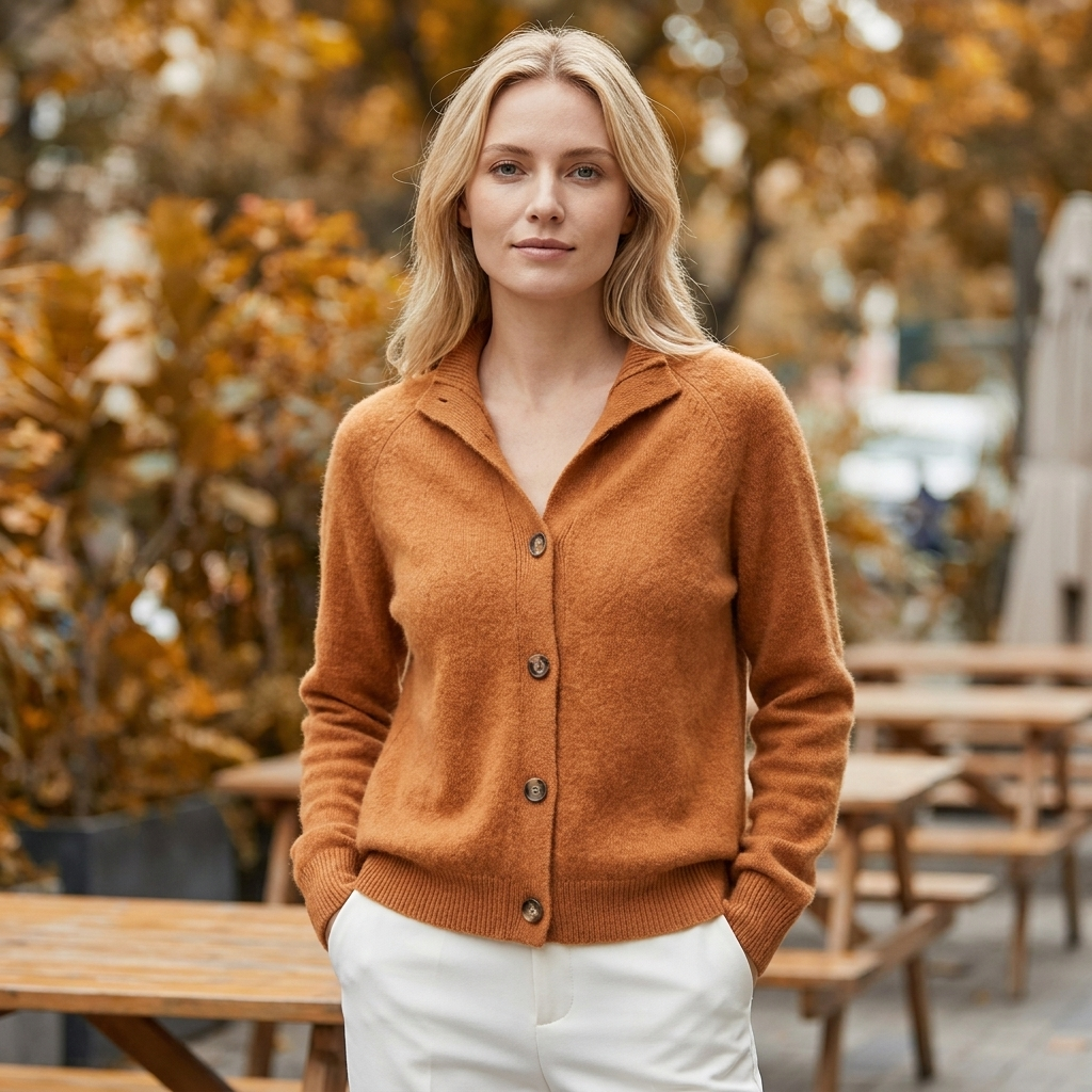 Elegant Cardigan Dame Med Knapper Og Klassisk Krave