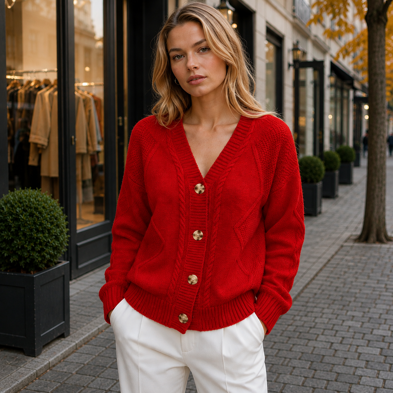 Blød Cardigan Dame Med Knapper Og Elegant Strikstruktur