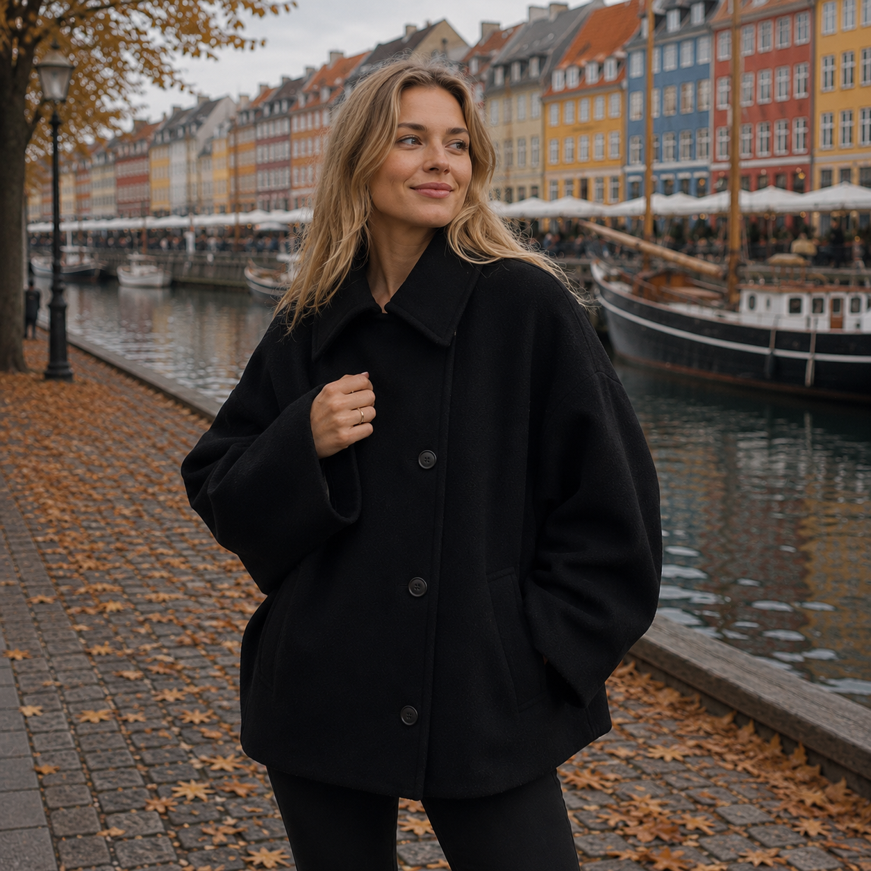 Elegant & Behagelig Oversized Uldfrakke Med Knapper Og Afslappet Pasform