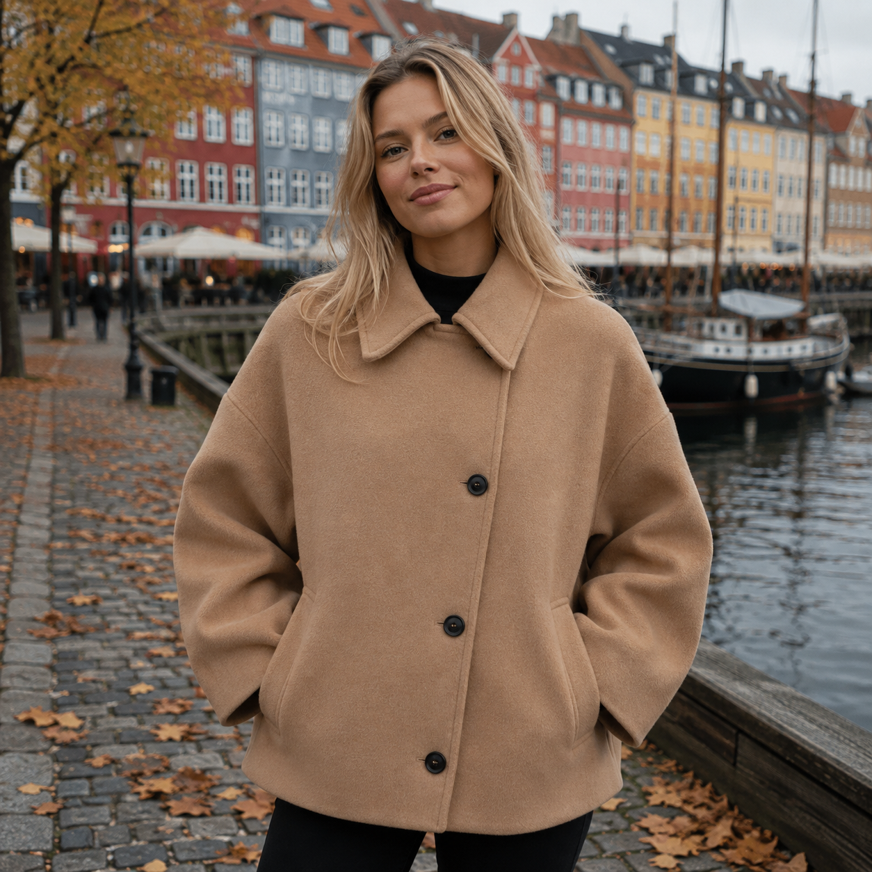 Elegant & Behagelig Oversized Uldfrakke Med Knapper Og Afslappet Pasform