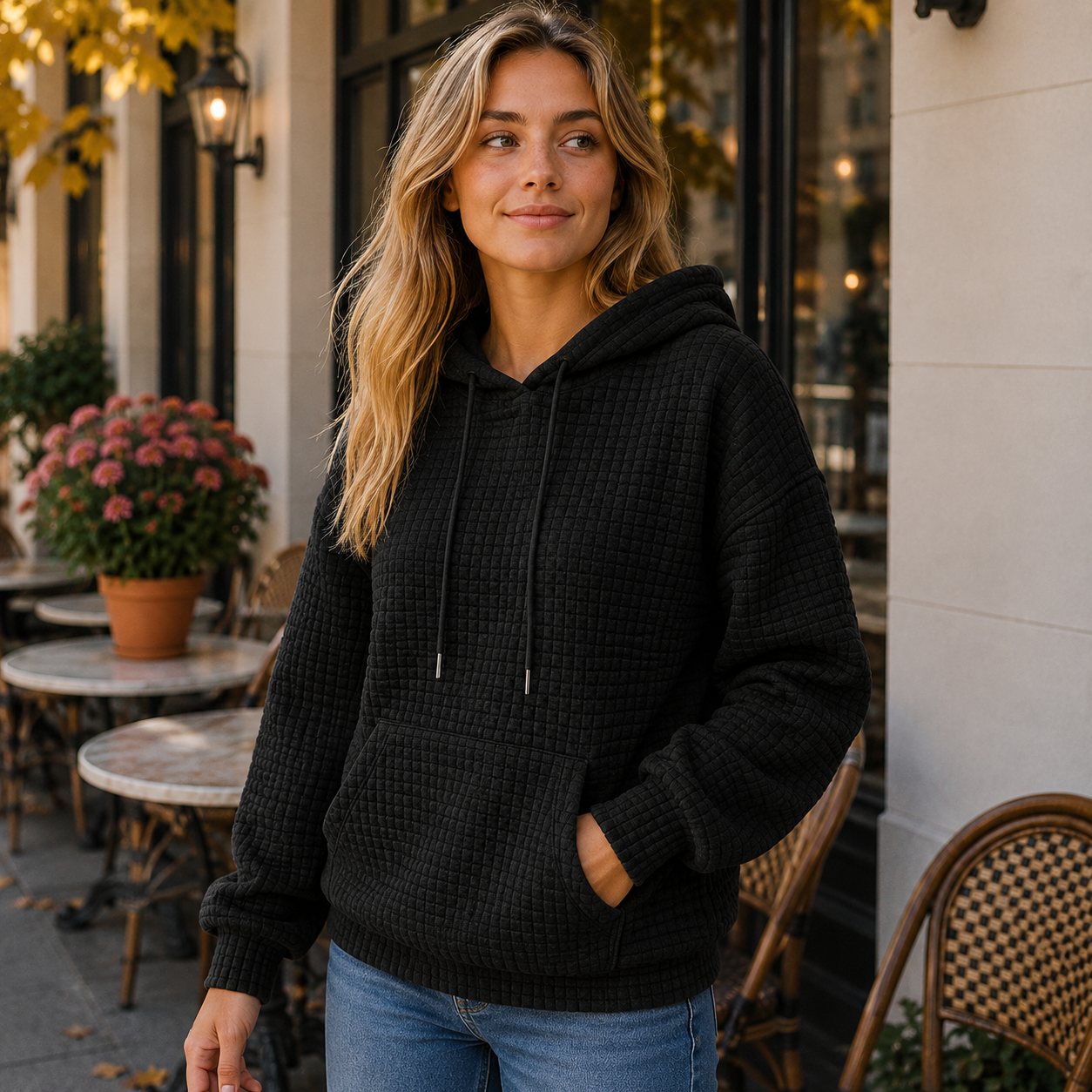 Hyggelig Struktureret Hoodie Med Hætte Og Kængurulomme