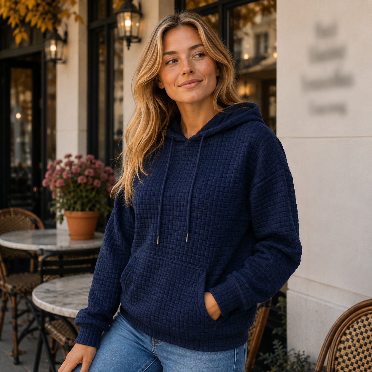 Hyggelig Struktureret Hoodie Med Hætte Og Kængurulomme
