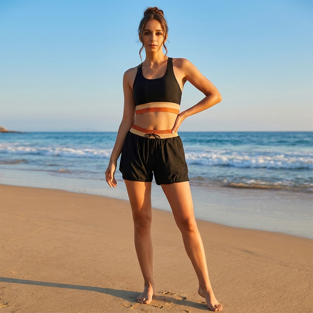 Top & Shorts Sæt med Kontrastdetaljer | Elastisk Talje | Sporty & Komfortabel