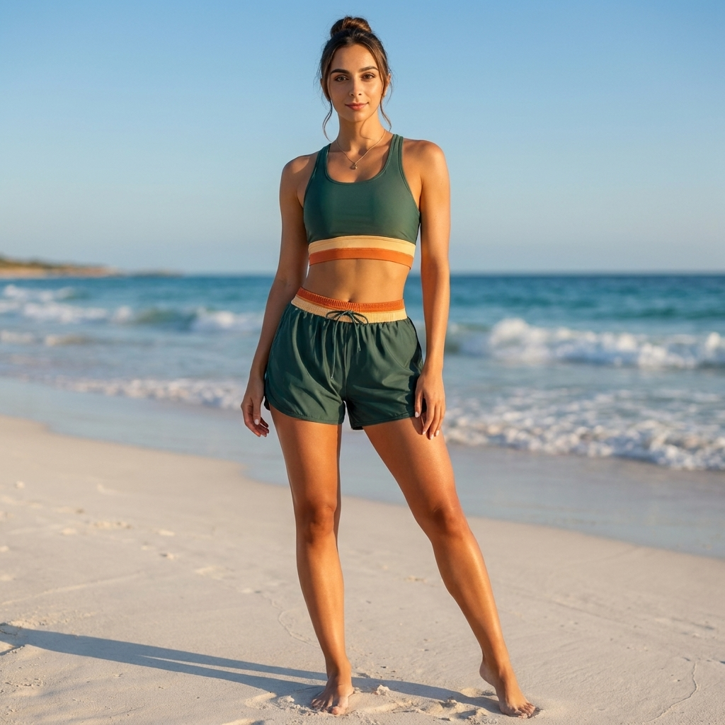 Top & Shorts Sæt med Kontrastdetaljer | Elastisk Talje | Sporty & Komfortabel