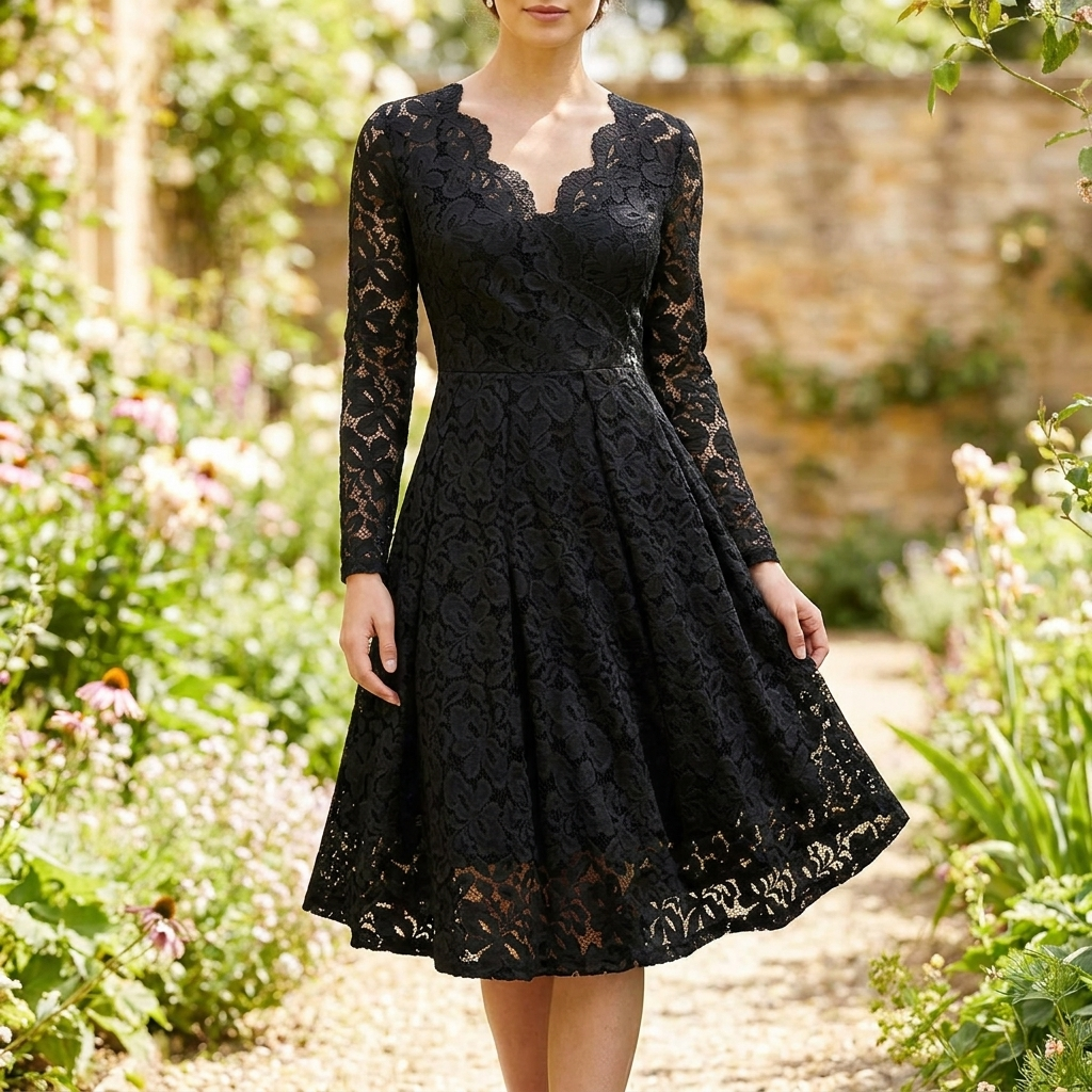 Gallakjole med Blonde | V-Hals Design | Elegant & Figursyet