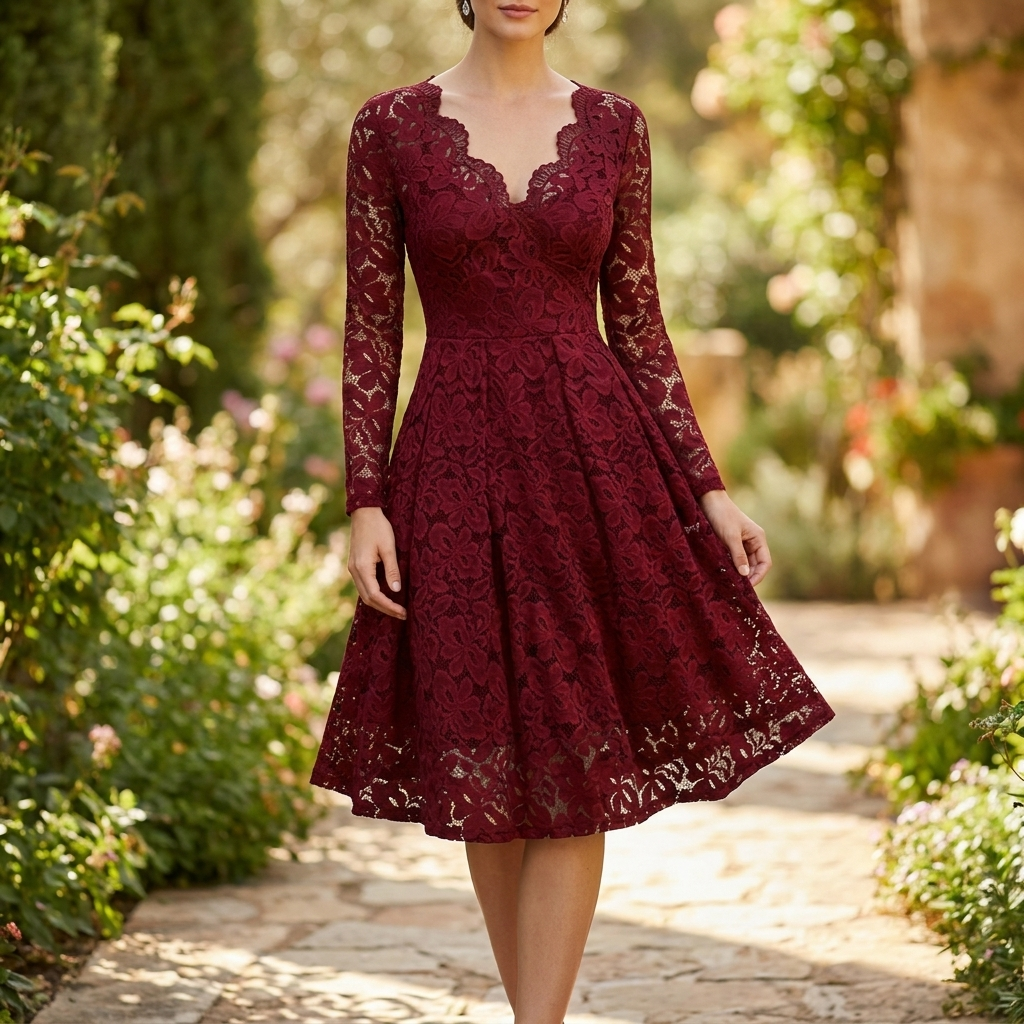 Gallakjole med Blonde | V-Hals Design | Elegant & Figursyet