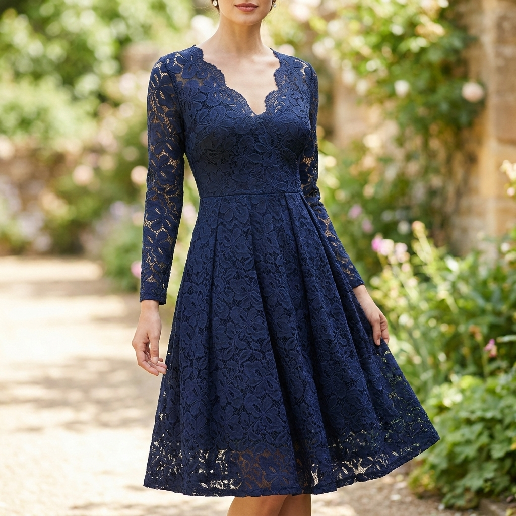 Gallakjole med Blonde | V-Hals Design | Elegant & Figursyet