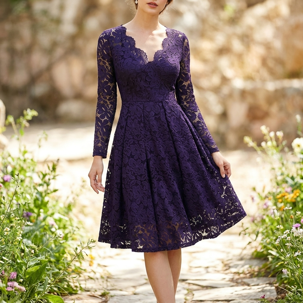 Gallakjole med Blonde | V-Hals Design | Elegant & Figursyet