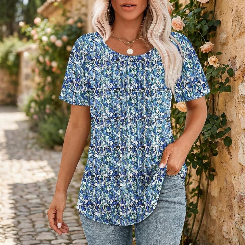 Top med Plisserede Detaljer | Rund Hals | Komfortabel & Stilren