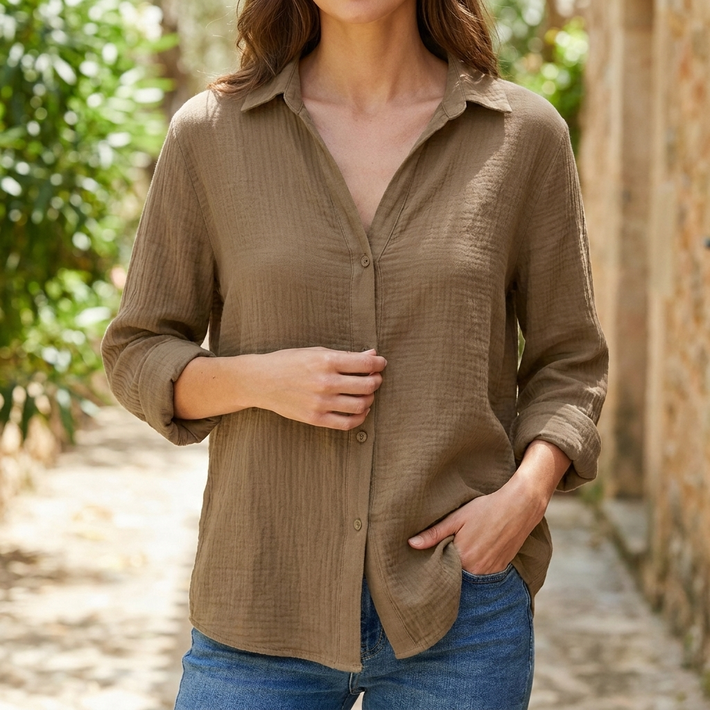 Bluse til Dame med Knaplukning | Afslappet Pasform & Let Struktur | Komfortabel & Feminint Design