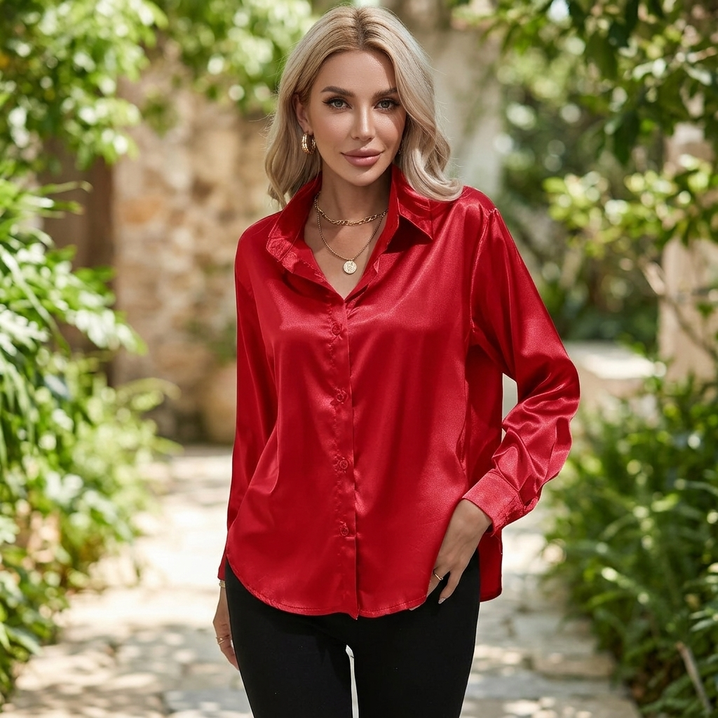 Elegant Bluse til Damer | Satin Look | Stilren & Komfortabel