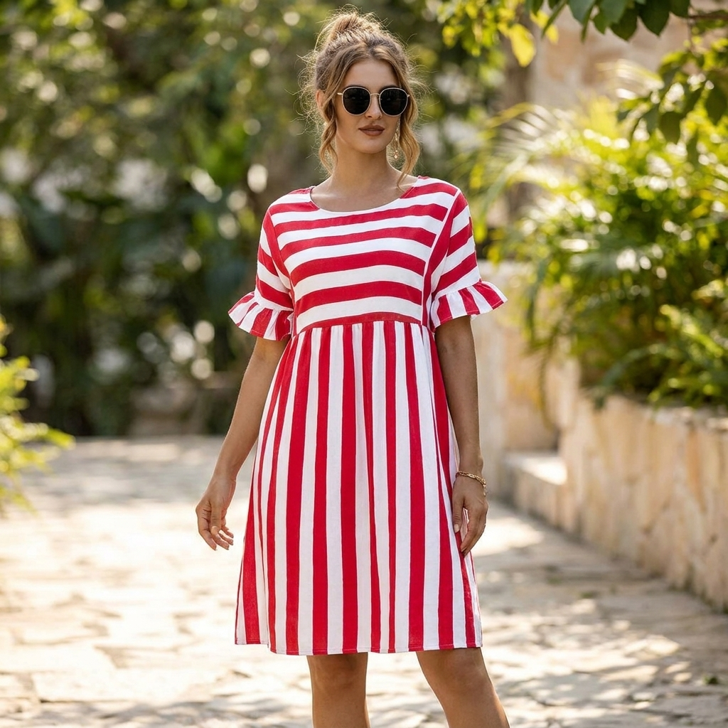 Kjole med Stribet Design | Løs Pasform | Let & Afslappet Stil