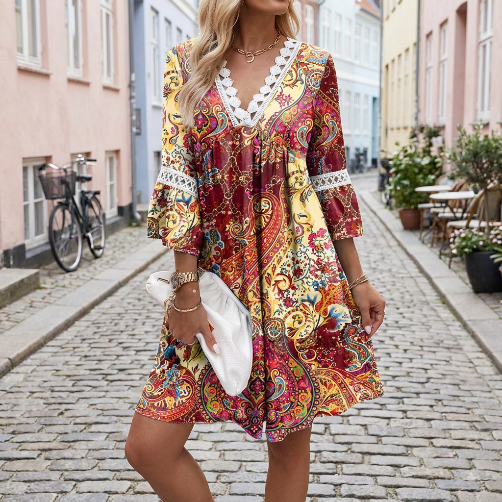 Sommerkjole feminin stil | V-udskæring Design | Let & Elegant Komfort