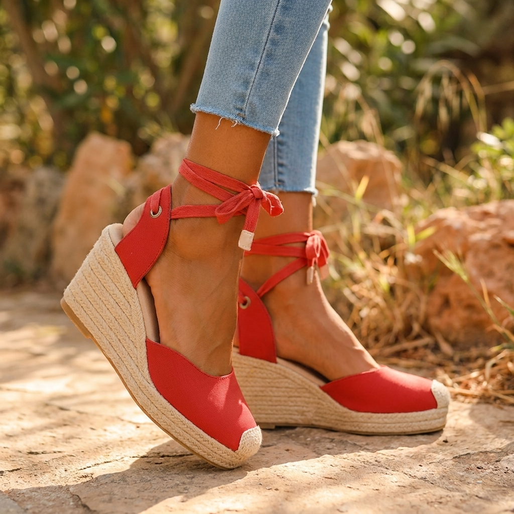 Sandaler med snørebånd feminin stil | Espadrille Sål | Komfort & Sommerlig Elegance