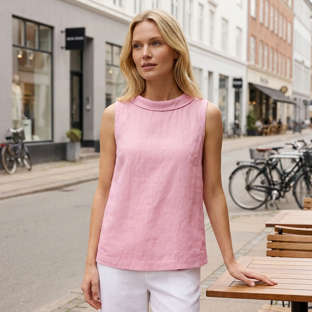 Ærmeløs top minimalistisk stil | Rund Hals Design | Let & Elegant Komfort