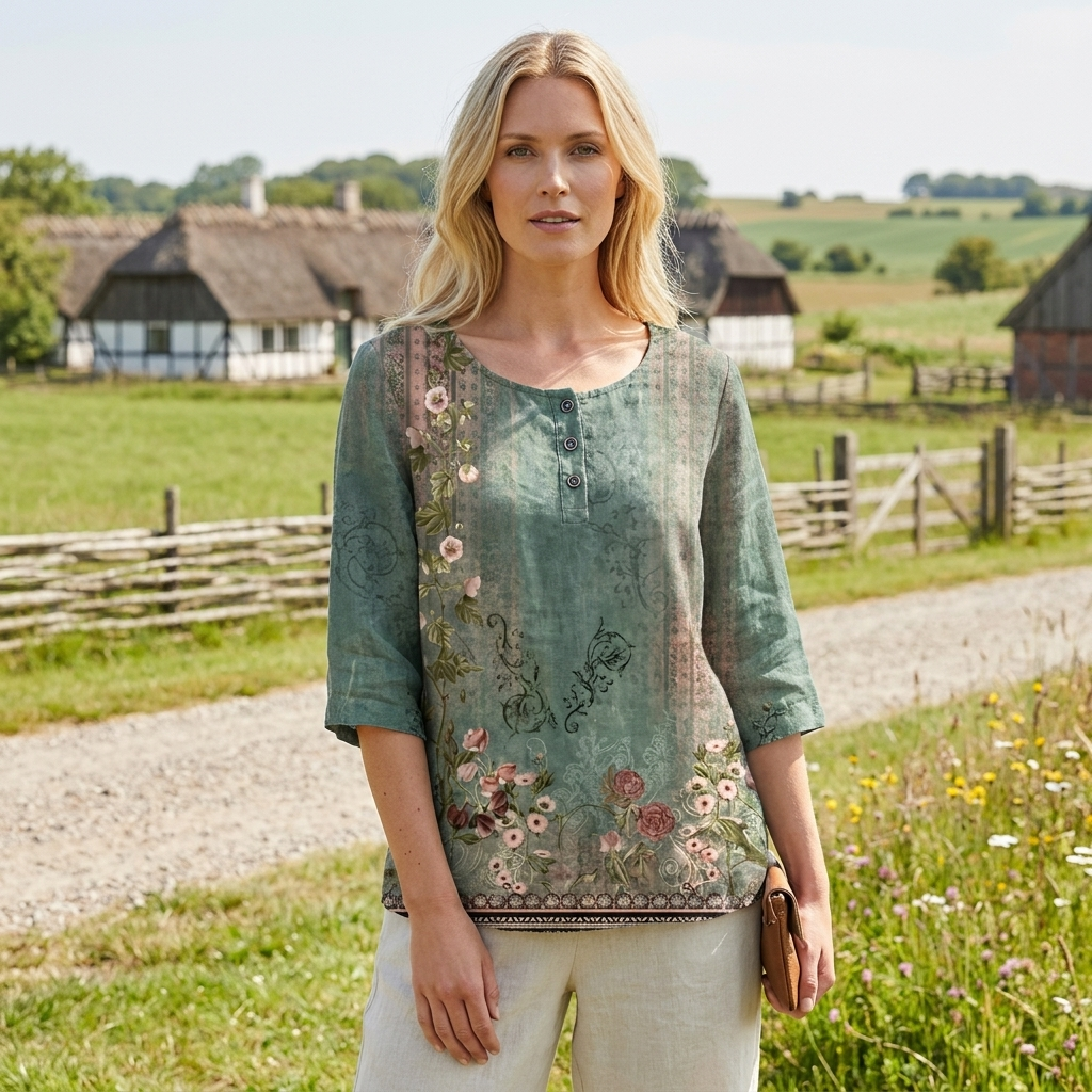 Sommer top med blomsterprint | Knapdetaljer & Rund Hals | Let & Afslappet Sommerstil