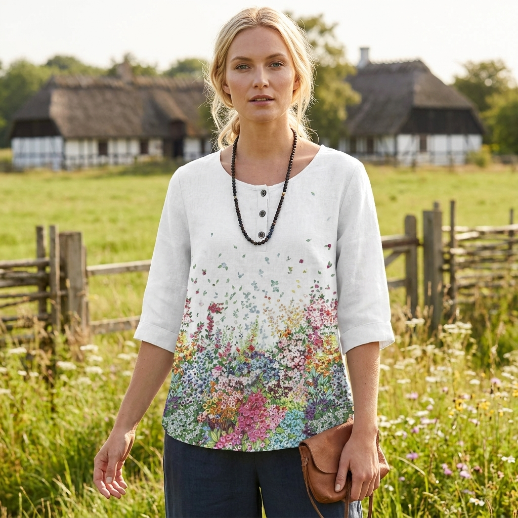 Sommer top med blomsterprint | Knapdetaljer & Rund Hals | Let & Afslappet Sommerstil