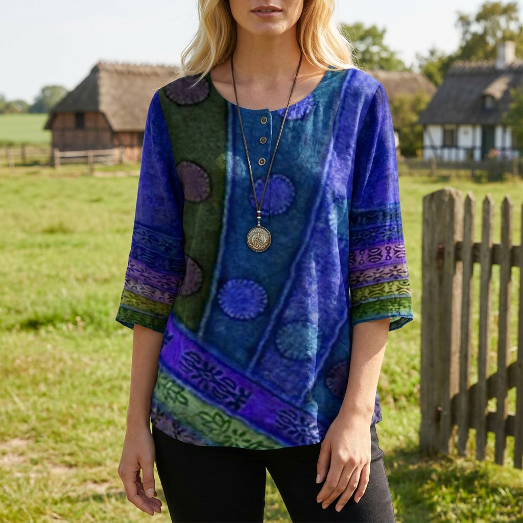 Sommer top med blomsterprint | Knapdetaljer & Rund Hals | Let & Afslappet Sommerstil