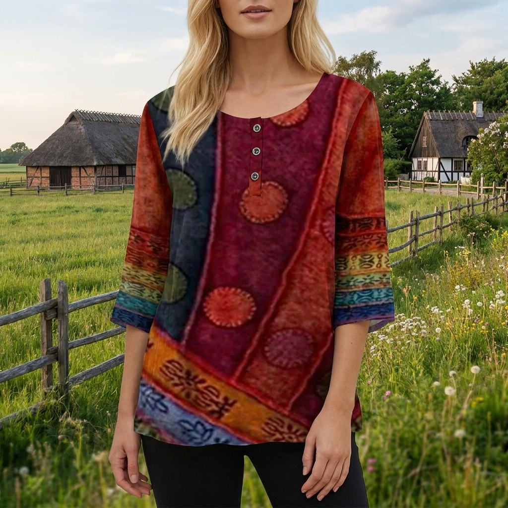 Sommer top med blomsterprint | Knapdetaljer & Rund Hals | Let & Afslappet Sommerstil