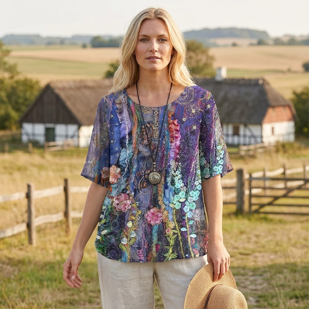 Sommer top med blomsterprint | Knapdetaljer & Rund Hals | Let & Afslappet Sommerstil