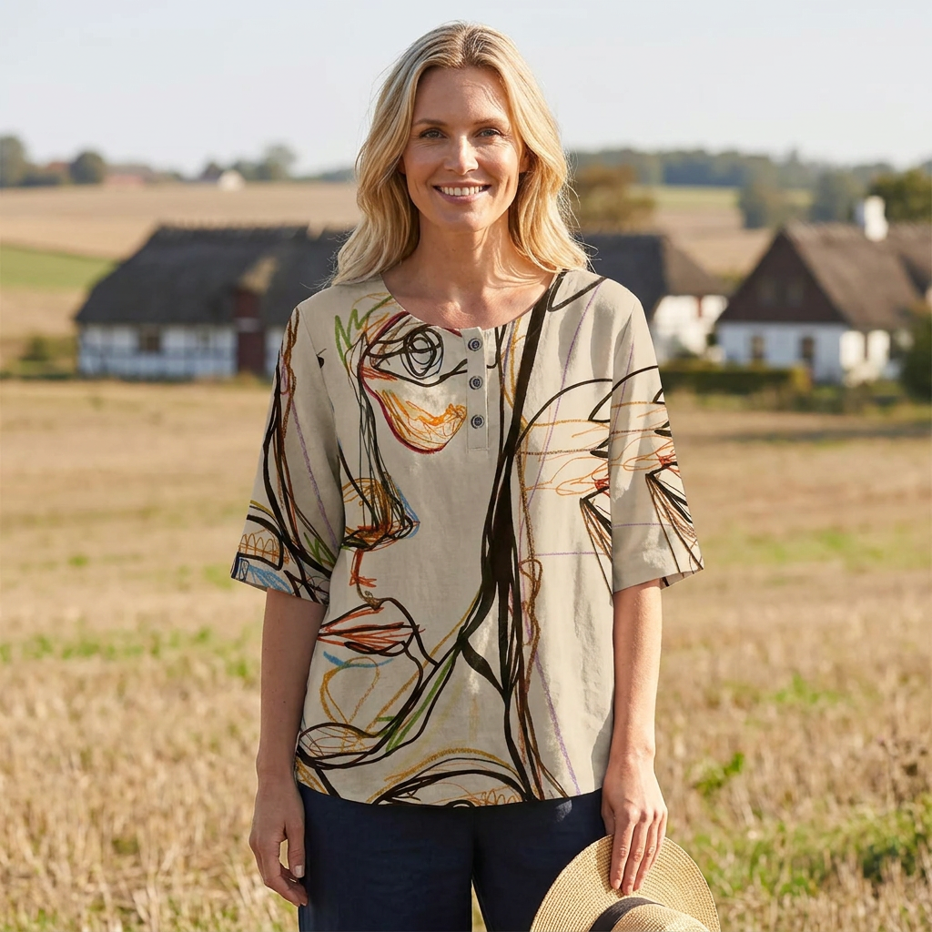 Sommer top med blomsterprint | Knapdetaljer & Rund Hals | Let & Afslappet Sommerstil