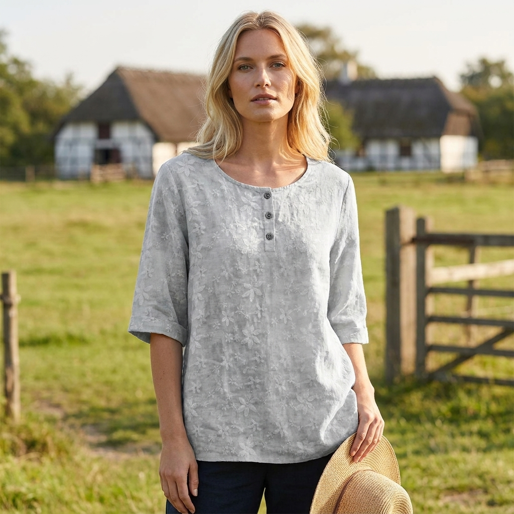 Sommer top med blomsterprint | Knapdetaljer & Rund Hals | Let & Afslappet Sommerstil