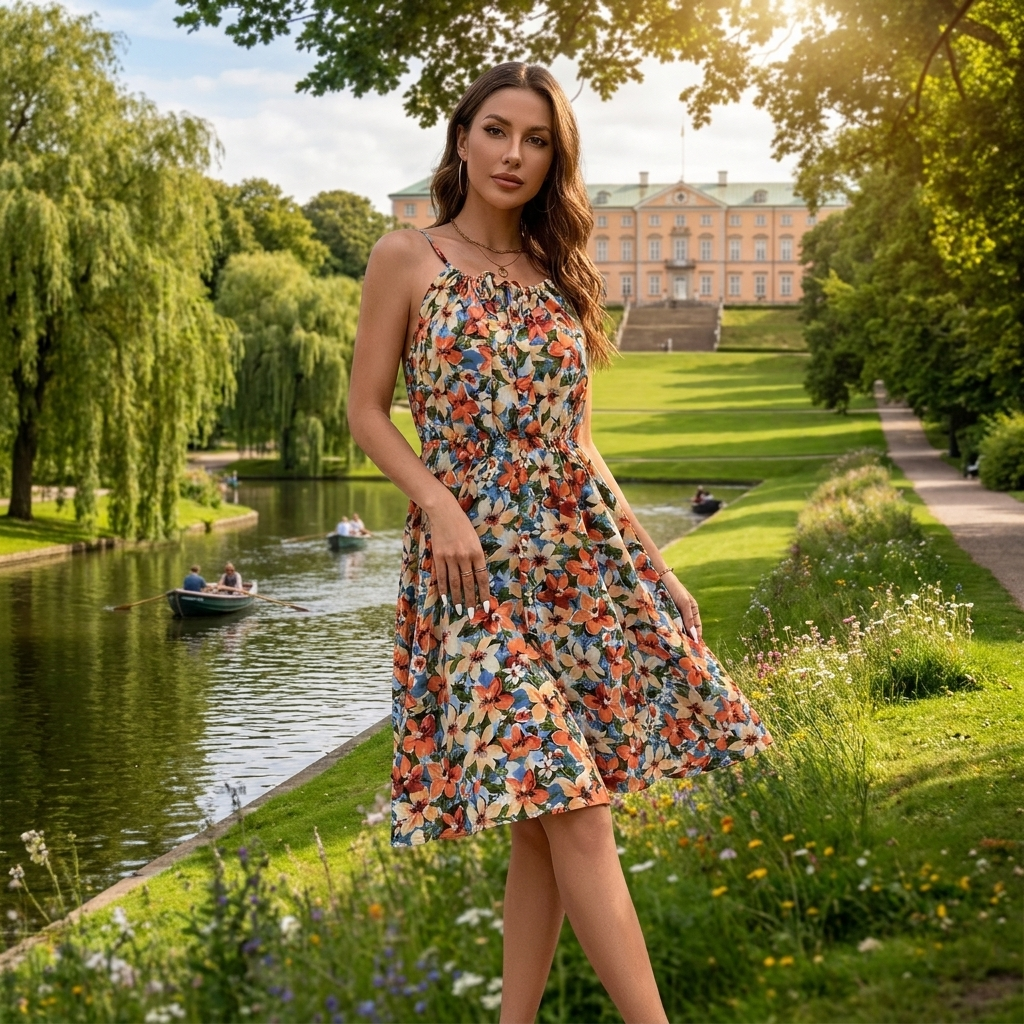 Blomster sommerkjole med justerbare stropper | Elastisk talje & let fald | Let & Feminint Sommerlook