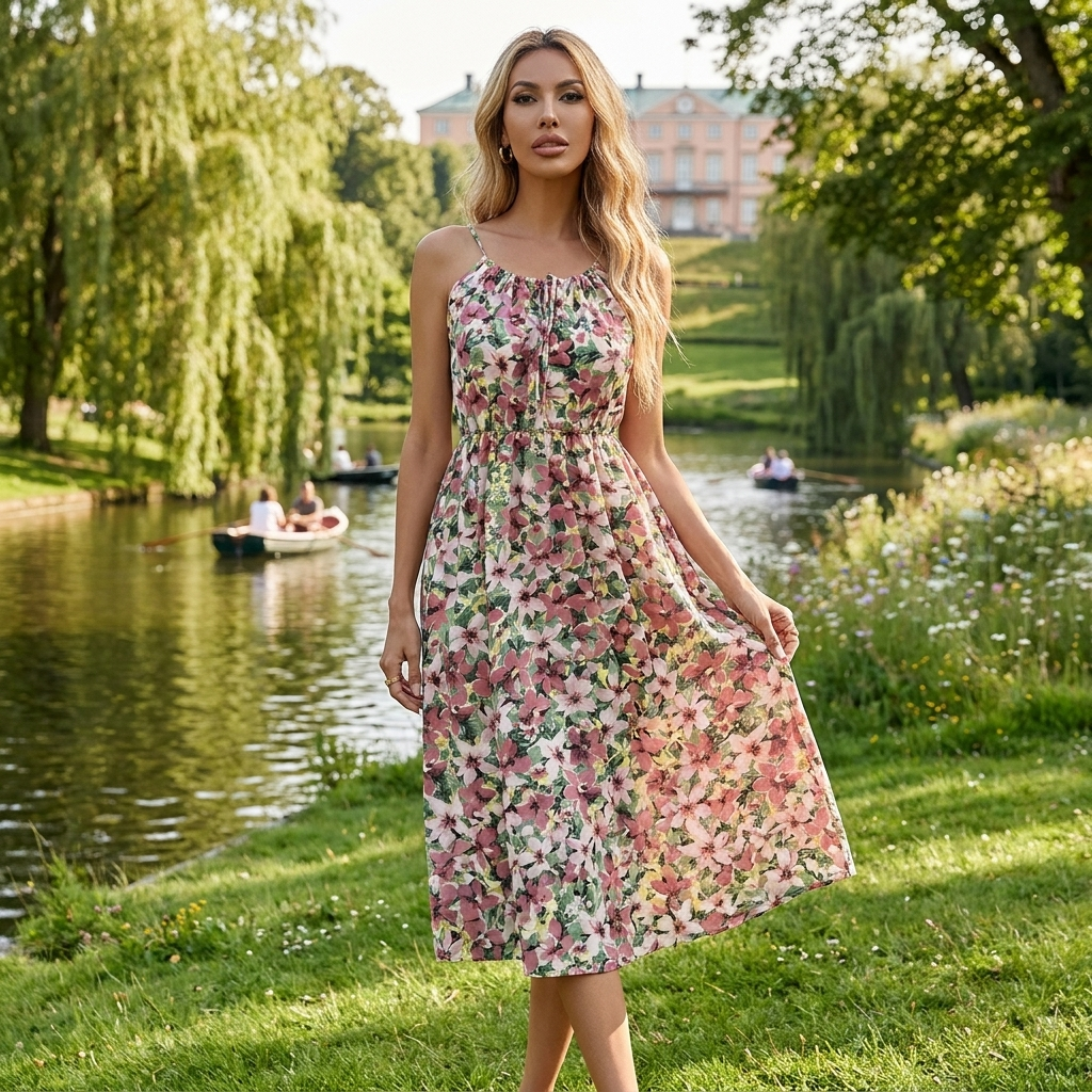 Blomster sommerkjole med justerbare stropper | Elastisk talje & let fald | Let & Feminint Sommerlook