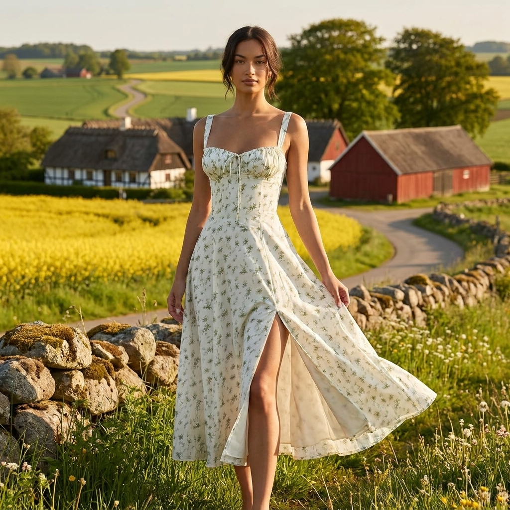 Sommerkjole med blomsterprint | Slids & justerbare stropper | Let & Elegant Sommerstil