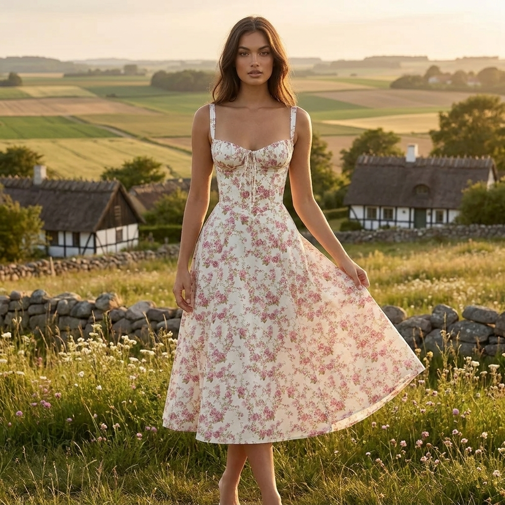 Sommerkjole med blomsterprint | Slids & justerbare stropper | Let & Elegant Sommerstil