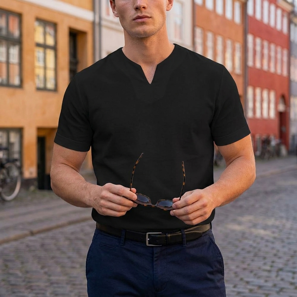 Poloskjorte med Minimalistisk Krave | Blød Pasform & Brystlomme | Moderne & Stilren Hverdagsstil