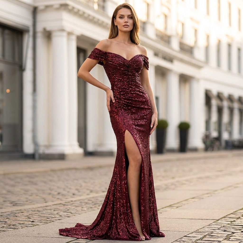 Galakjole med glitrende palietter | Elegant slids & figursyet design | Glamourøst & Eksklusivt Look